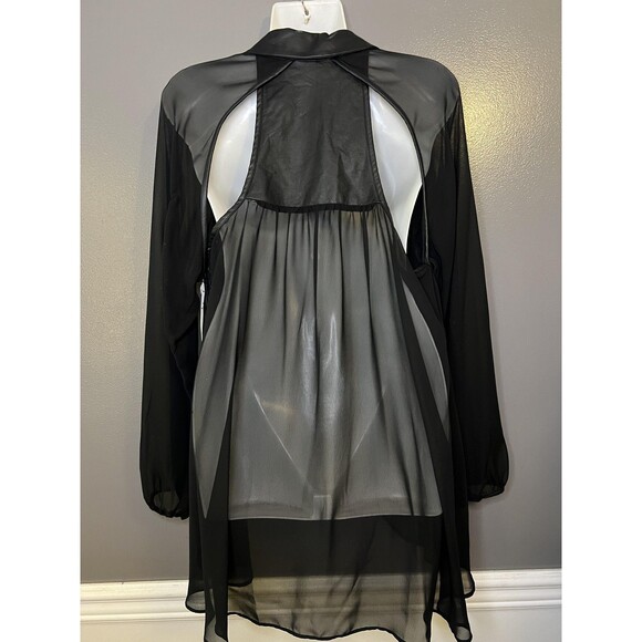 Bisou Bisou Blouse Womens Large Black Sheer Abstract Print Faux Leather Tunic - Picture 6 of 10
